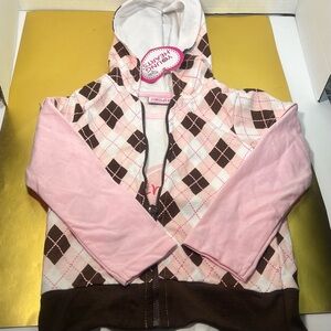 Charming Argyle Kids Hoodie in Pink and Brown